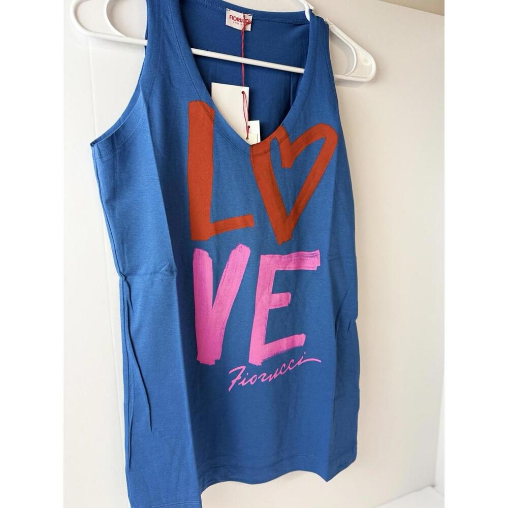 Fiorucci Designer Tank Top Blue Love Scoop Neck‎ Shirt Size XXS Italy Cotton - Picture 2 of 5